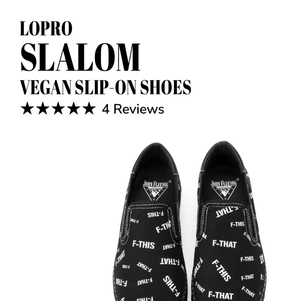 John Fluevog Black and White Text Print Slalom slip ons